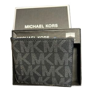 Men’s Michael Kors Jet Set Slim Signature Black bifold Wallet in box